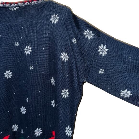 Vintage 80’s Nutcracker Ugly Christmas Sweater Navy Red Snowmen Granny Core XL - Picture 3 of 9